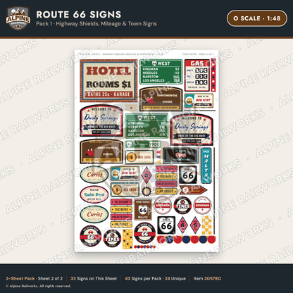 Alpine Railworks 30578O O Scale Route 66 Highway Signs
