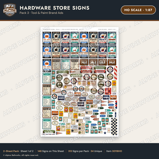 Alpine Railworks 30118HO HO Scale Hardware Store Signs - Tool