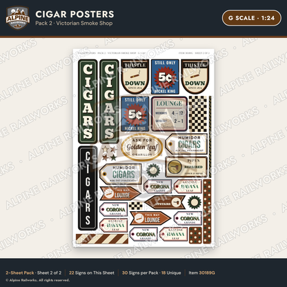 Alpine Railworks 30189G G Scale Cigar Posters - Victorian Smoke Shop