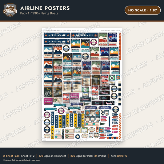 Alpine Railworks 30176HO HO Scale Airline Posters - 1930s Flying Boats