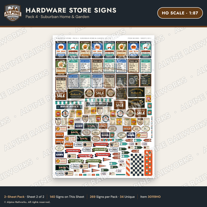 Alpine Railworks 30119HO HO Scale Hardware Store Signs - Suburban Home