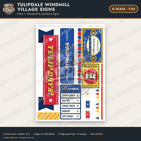 Alpine Railworks 31176G G Scale Roadside Signs - Windmill Village