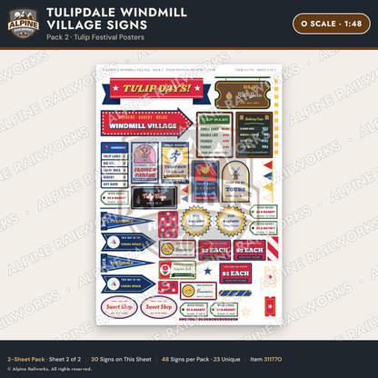 Alpine Railworks 31177O O Scale Roadside Signs - Windmill Village