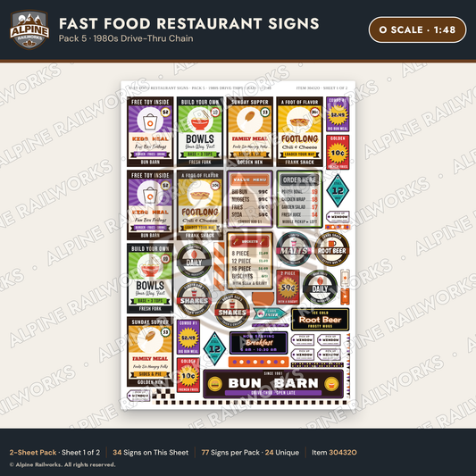 Alpine Railworks 30432O O Scale Fast Food Restaurant Signs