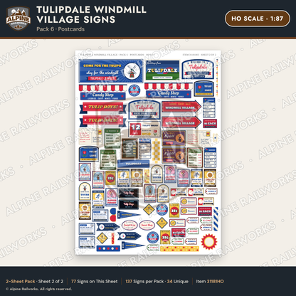 Alpine Railworks 31181HO HO Scale Roadside Signs - Windmill Village