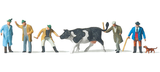 Preiser 79080 N Scale Cattle at Market with Figures