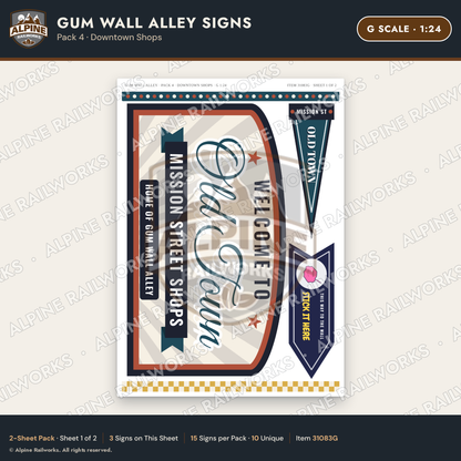 Alpine Railworks 31083G G Scale Roadside Signs - Bubblegum Alley