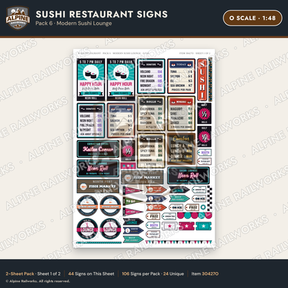 Alpine Railworks 30427O O Scale Sushi Restaurant Signs