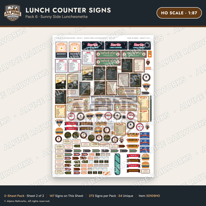 Alpine Railworks 30109HO HO Scale Lunch Counter Signs