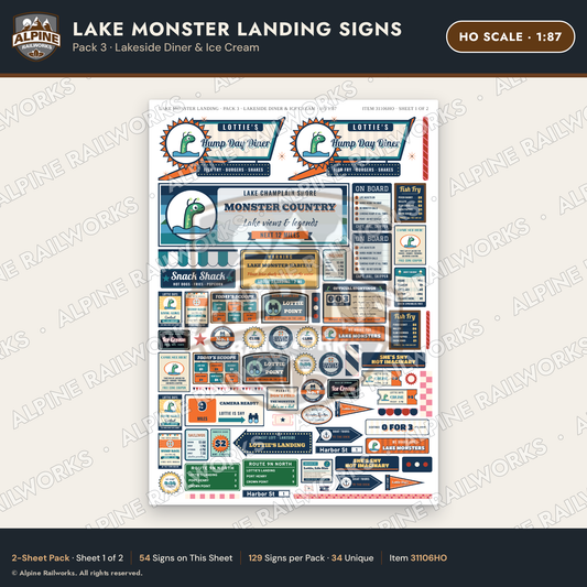 Alpine Railworks 31106HO HO Scale Roadside Signs - Lake Monster