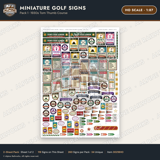 Alpine Railworks 30218HO HO Scale Miniature Golf Signs