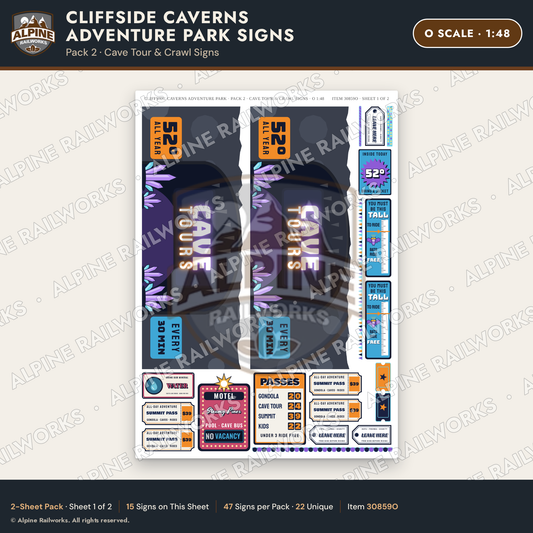 Alpine Railworks 30859O O Scale Roadside Signs - Cave Adventure Park