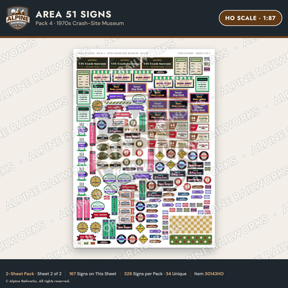 Alpine Railworks 30143HO HO Scale Area 51 Signs - Crash-Site Museum