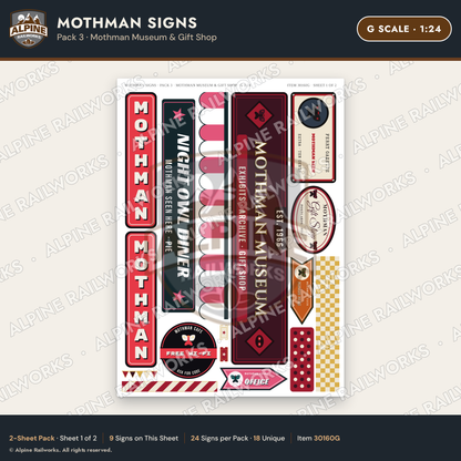 Alpine Railworks 30160G G Scale Mothman Signs - Mothman Museum