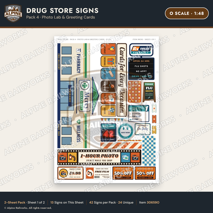 Alpine Railworks 30659O O Scale Drug Store Signs - Photo Lab