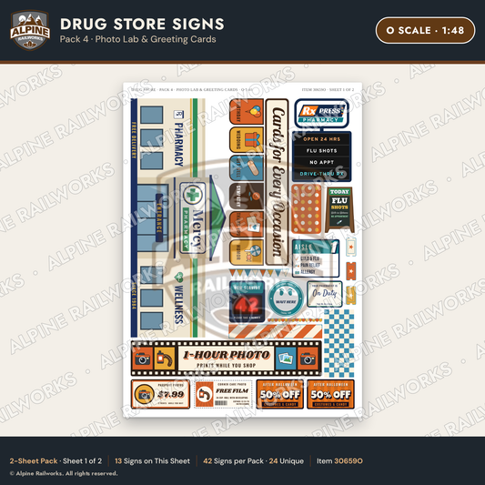 Alpine Railworks 30659O O Scale Drug Store Signs - Photo Lab