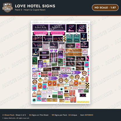 Alpine Railworks 30708HO HO Scale Love Hotel Signs - Heart
