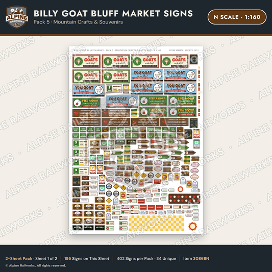 Alpine Railworks 30868N N Scale Roadside Signs - Goats on the Roof