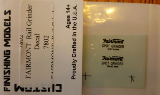 Custom Finishing 7802 HO Scale Decal Set -- For Fairmont Spot Grinder