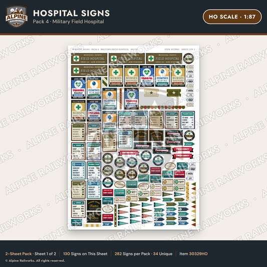 Alpine Railworks 30329HO HO Scale Hospital Signs