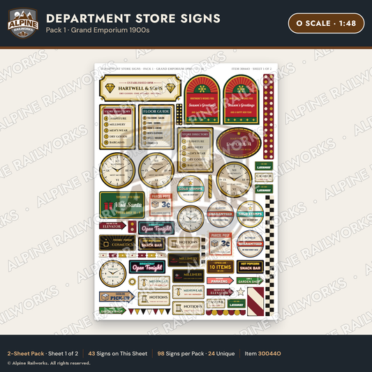 Alpine Railworks 30044O O Scale Department Store Signs
