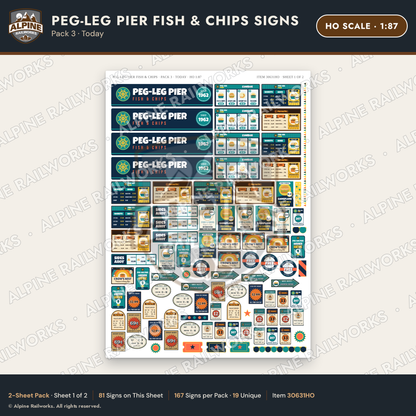 Alpine Railworks 30631HO HO Scale Fast Food Signs - Fish & Chips