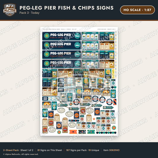 Alpine Railworks 30631HO HO Scale Fast Food Signs - Fish & Chips