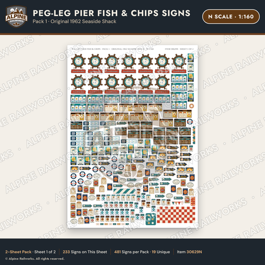 Alpine Railworks 30629N N Scale Fast Food Signs - Fish & Chips