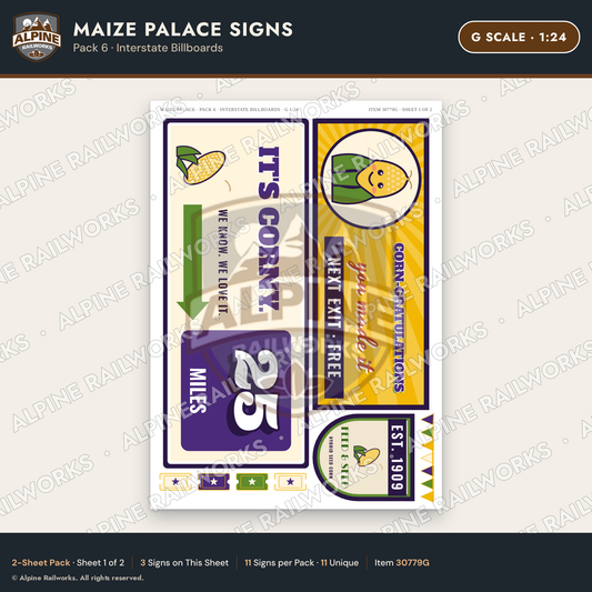 Alpine Railworks 30779G G Scale Roadside Signs - Corn Palace
