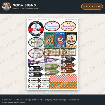 Alpine Railworks 30343G G Scale Soda Signs - Craft Soda Modern