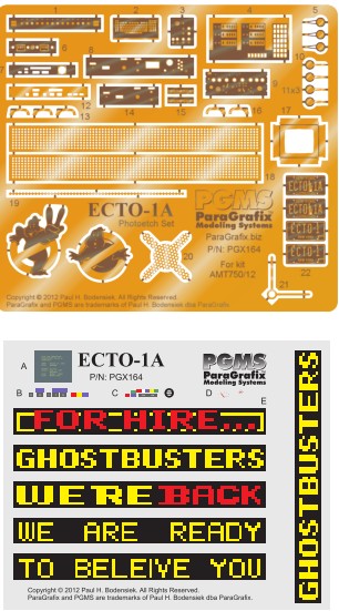 Paragrafix 164 1/25 Ghostbuster 2 Ecto1A Photo-Etch Set for AMT