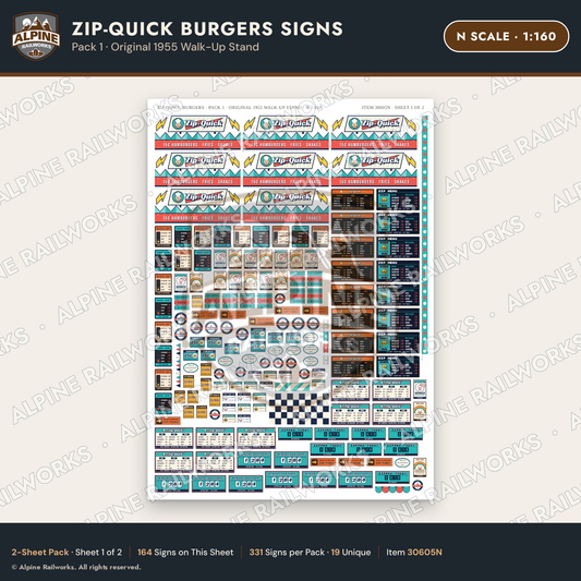 Alpine Railworks 30605N N Scale Fast Food Signs - Burger Stand