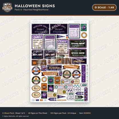 Alpine Railworks 30365O O Scale Halloween Signs - Haunted Neighborhood