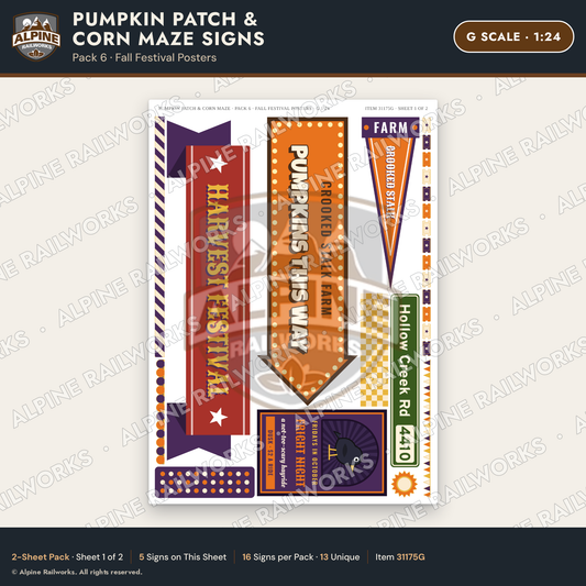 Alpine Railworks 31175G G Scale Farm Signs - Pumpkin Patch & Corn Maze