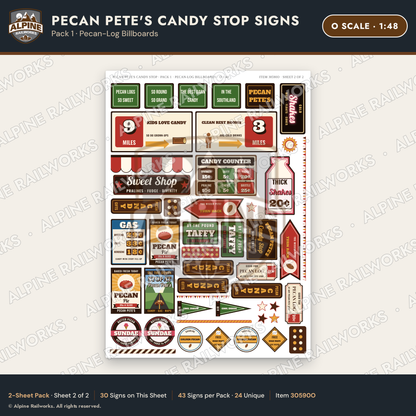Alpine Railworks 30590O O Scale Roadside Signs - Pecan Candy Stop