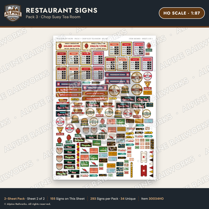 Alpine Railworks 30034HO HO Scale Restaurant Signs