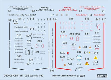 Eduard D32005 1/32 Decal Bf 109E Stencils for Eduard