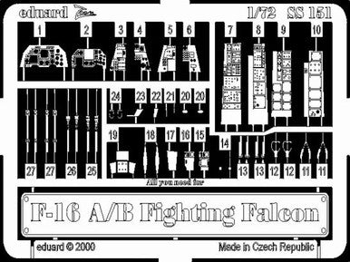 Eduard SS151 1/72 F-16A/B for Italeri Photo Etch Detail Set