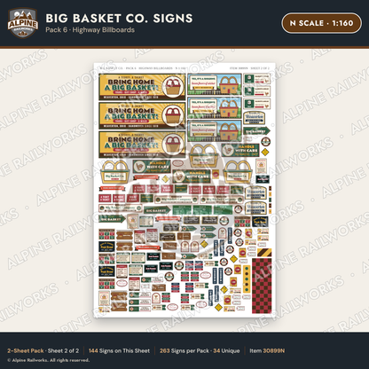 Alpine Railworks 30899N N Scale Roadside Signs - Basket Building