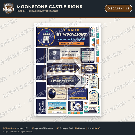 Alpine Railworks 31018O O Scale Roadside Signs - Stone Castle