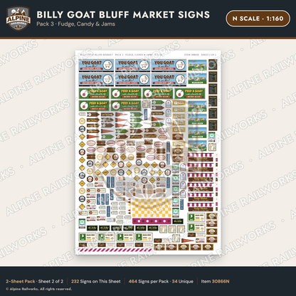 Alpine Railworks 30866N N Scale Roadside Signs - Goats on the Roof