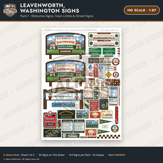 Alpine Railworks 31434HO HO Scale Leavenworth WA Signs - Welcome Signs