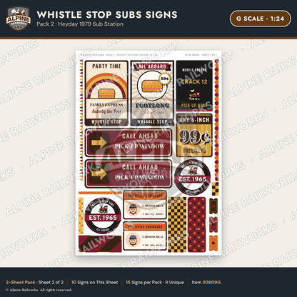 Alpine Railworks 30609G G Scale Fast Food Signs - Sub Shop