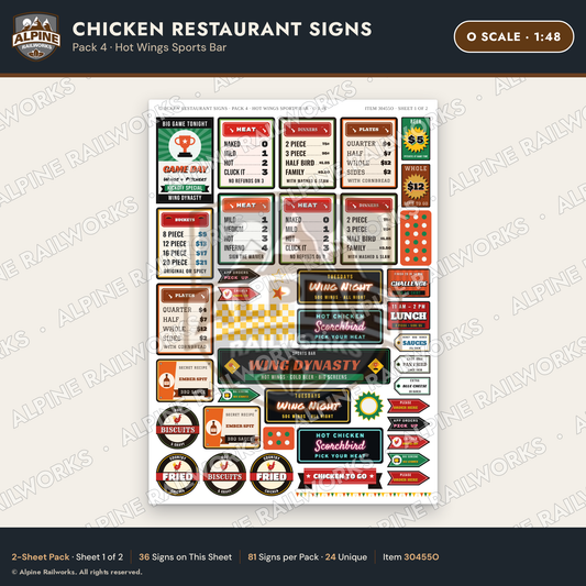 Alpine Railworks 30455O O Scale Chicken Restaurant Signs