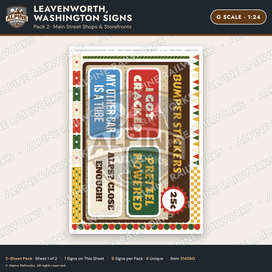 Alpine Railworks 31435G G Scale Leavenworth WA Signs - Shops