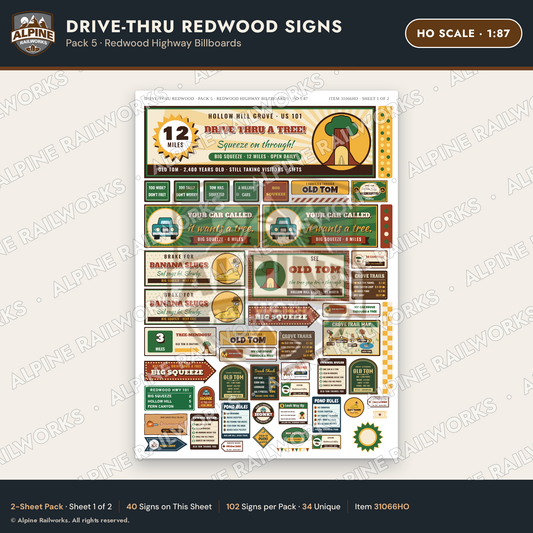 Alpine Railworks 31066HO HO Scale Roadside Signs - Drive-Thru Tree