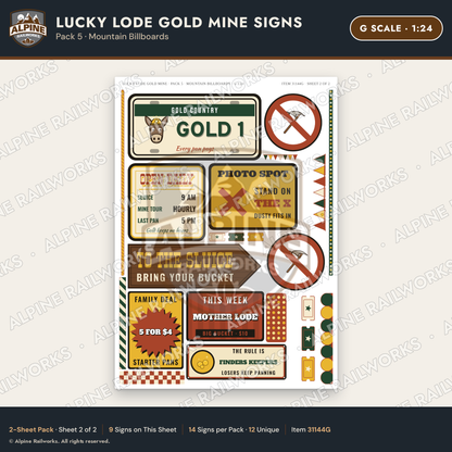 Alpine Railworks 31144G G Scale Roadside Signs - Gold Panning Mine