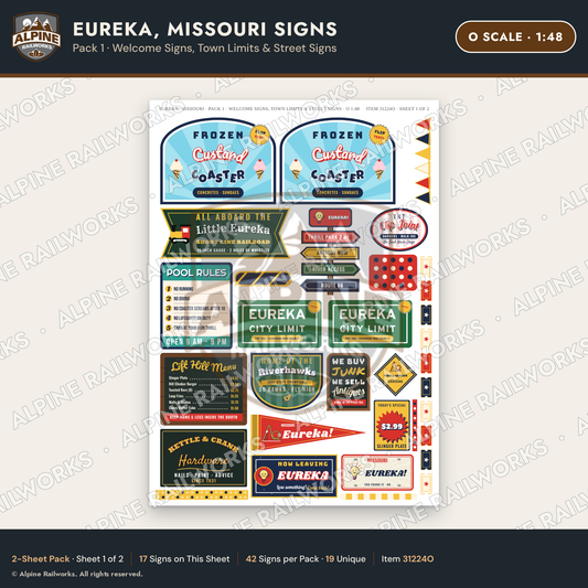 Alpine Railworks 31224O O Scale Eureka MO Signs - Welcome Signs