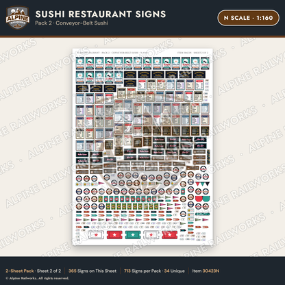 Alpine Railworks 30423N N Scale Sushi Restaurant Signs