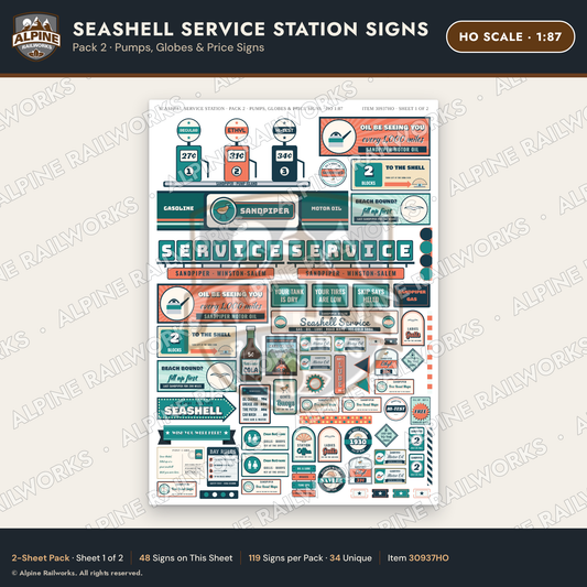Alpine Railworks 30937HO HO Scale Roadside Signs - Seashell Station